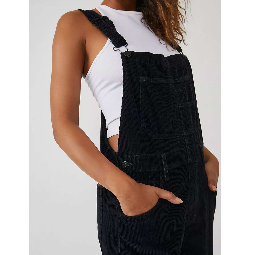 Free People We the Free Black Relaxed Corduroy Ziggy Overalls Size Medium - Picture 3 of 14